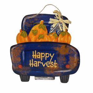 Happy Harvest Blue Truck Pumpkin Wall Hanging Fall Autumn Farmhouse Decor Sign